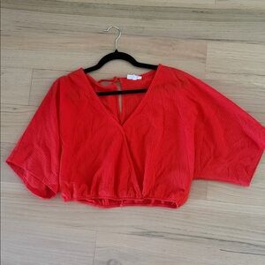 Elegant Red V-Neck Cropped Blouse